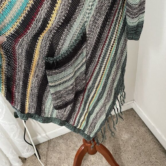 Billabong Womens Striped Open Front Duster Cardigan Size large Boho Beach Fringe - Picture 4 of 6